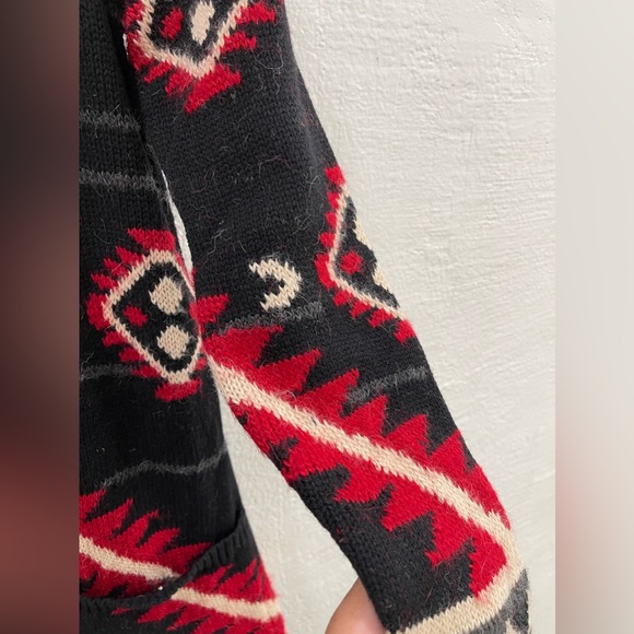 Lauren Ralph Lauren Cardigan Wool Long Duster Sweater Red Southwestern - Picture 5 of 6